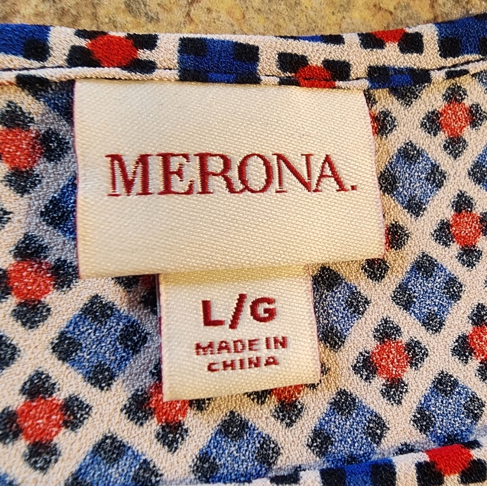 Merona Red/White/Blue Shift Dress Size L - Picture 2 of 8